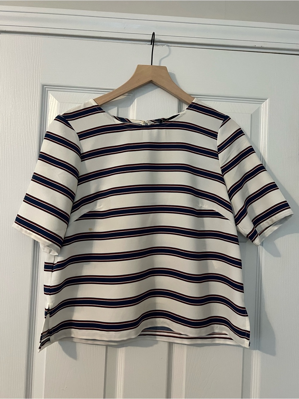 Dalia White Top with Navy and Red Stripes